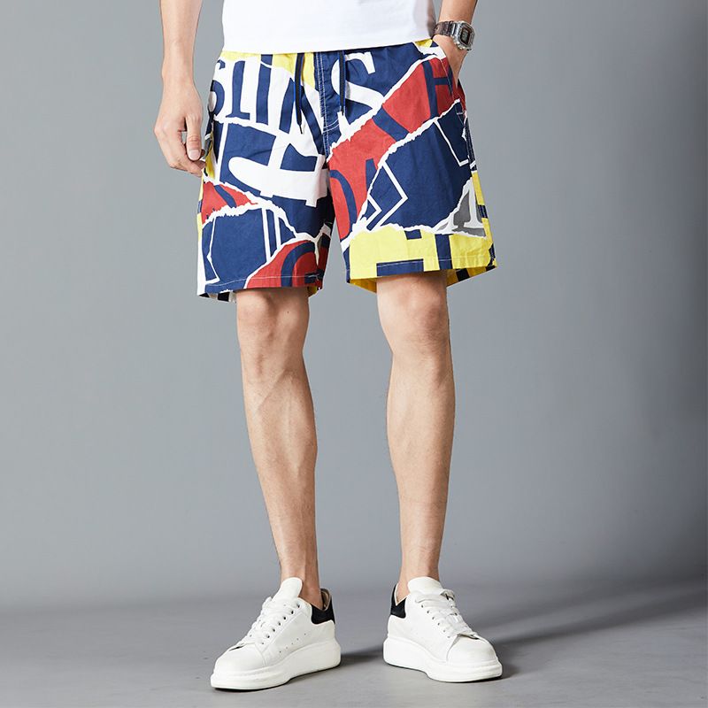 Sommer Cotton Beach Mænds Løse Afslappede Shorts Med Fem Punkts Tryk