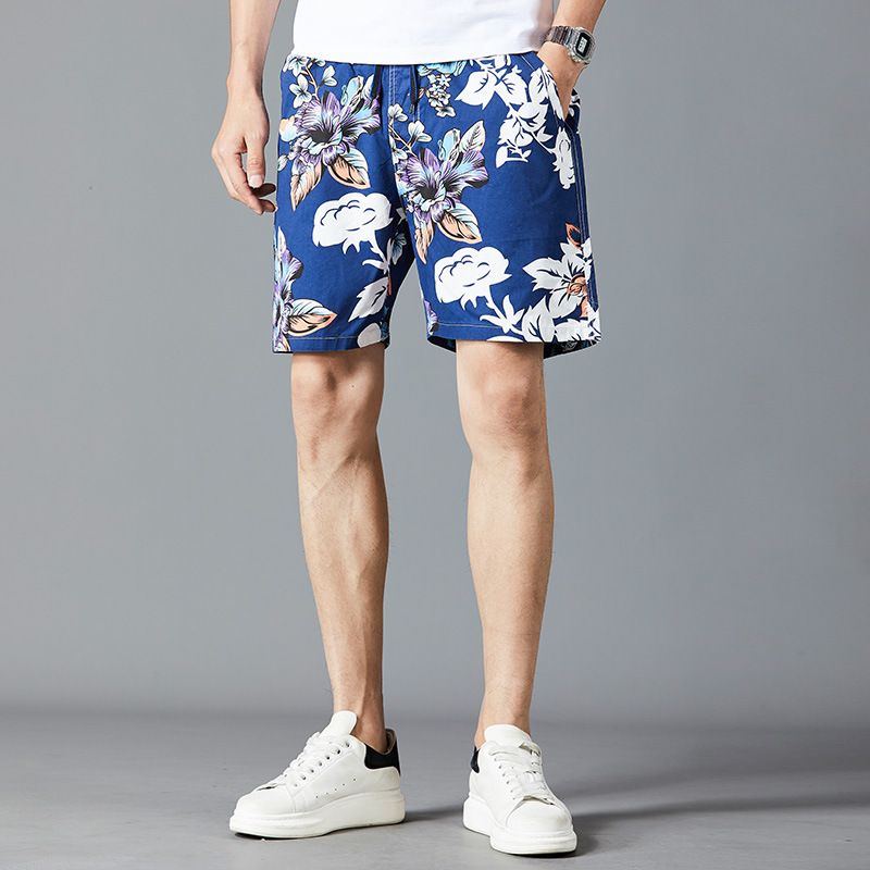 Sommer Cotton Beach Mænds Løse Afslappede Shorts Med Fem Punkts Tryk