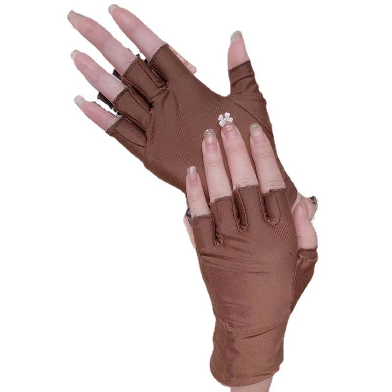 Sommer Kvinders Halvfinger Handsker Spandex Elastisk Kørsel Og Ridning Anti-ultraviolet Dug Finger Driver Touch Screen Dame