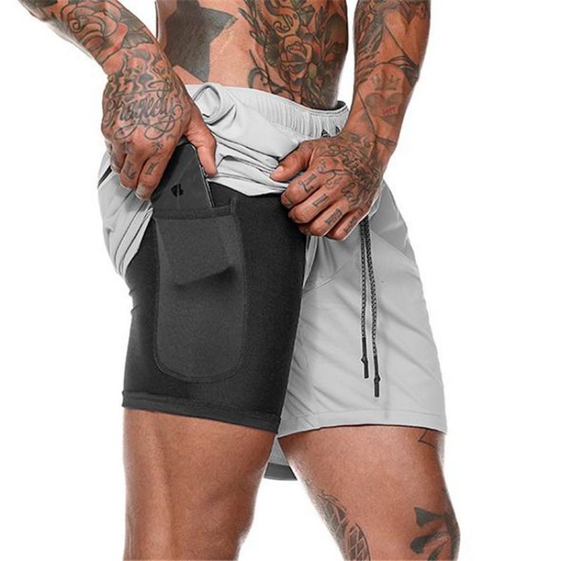 Sommer Mænds Fitness Fritid Sport Cropped Bukser Sportshorts Løbesport Dobbeltbukser