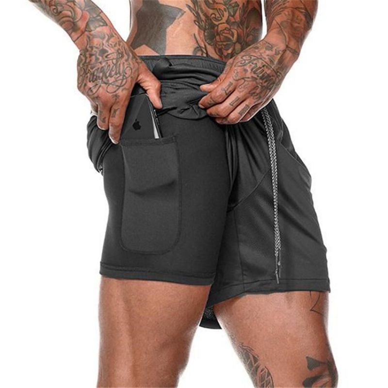 Sommer Mænds Fitness Fritid Sport Cropped Bukser Sportshorts Løbesport Dobbeltbukser