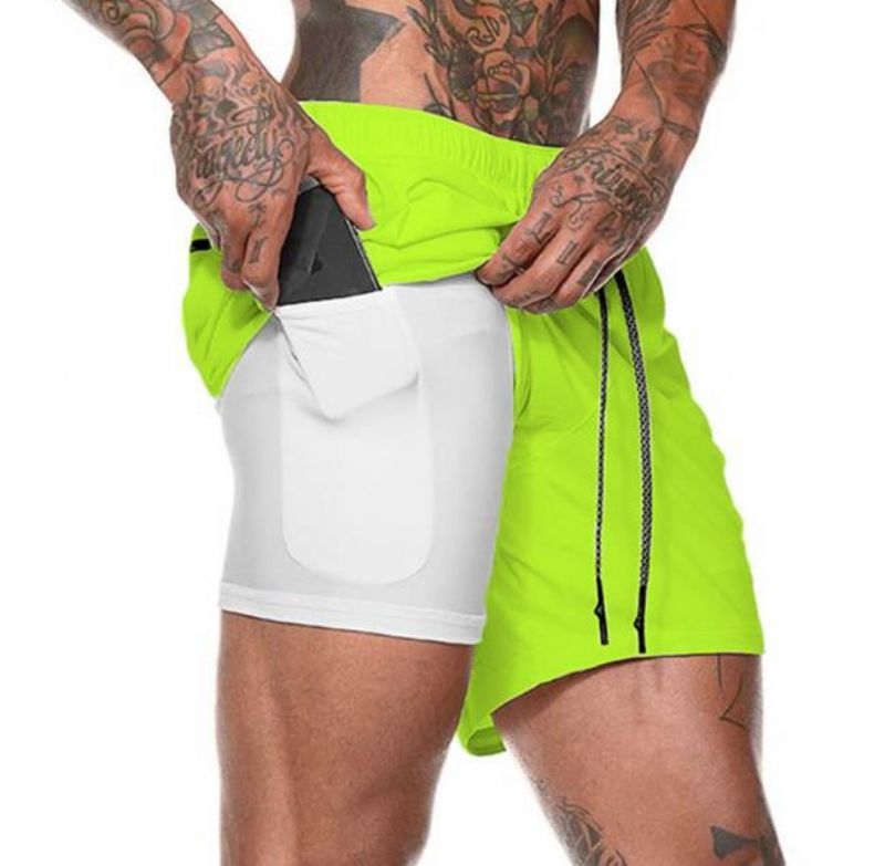 Sommer Mænds Fitness Fritid Sport Cropped Bukser Sportshorts Løbesport Dobbeltbukser