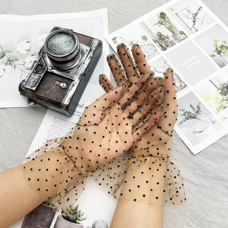 Sommerhandsker Kvinder Blondehandsker Plettet Ridekjole Kort Sheer Mesh Blondebryllupshandsker