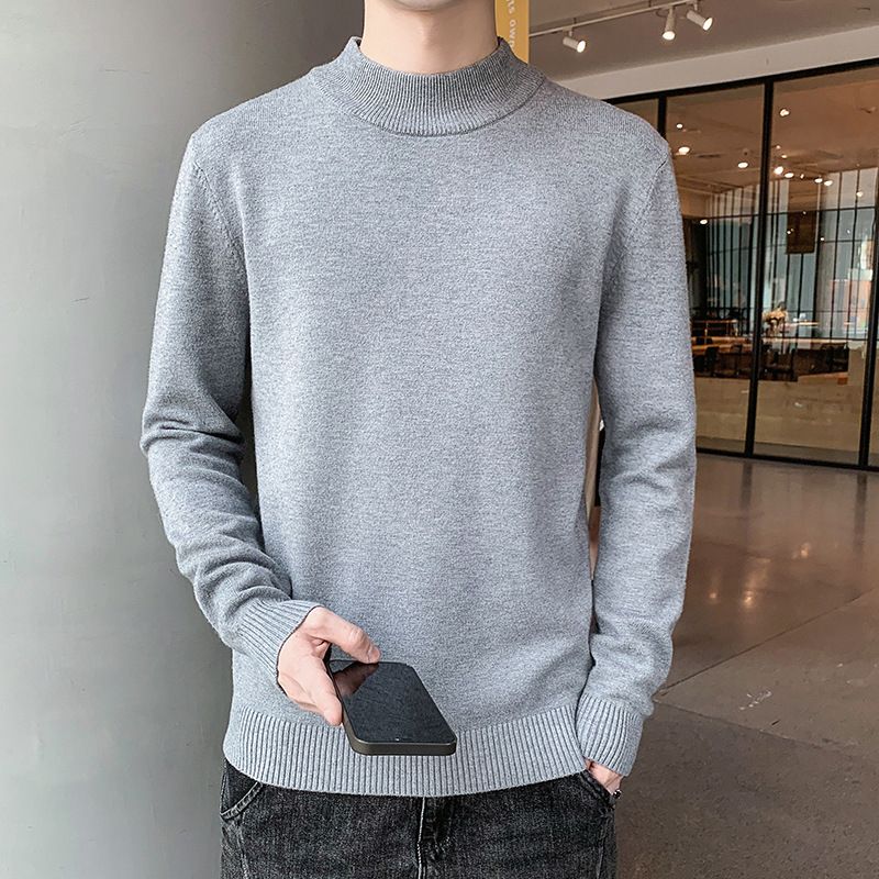 Strik Til Mænd Casual Ensfarvet Sweater Slank Rullekrave Trendy Indvendig