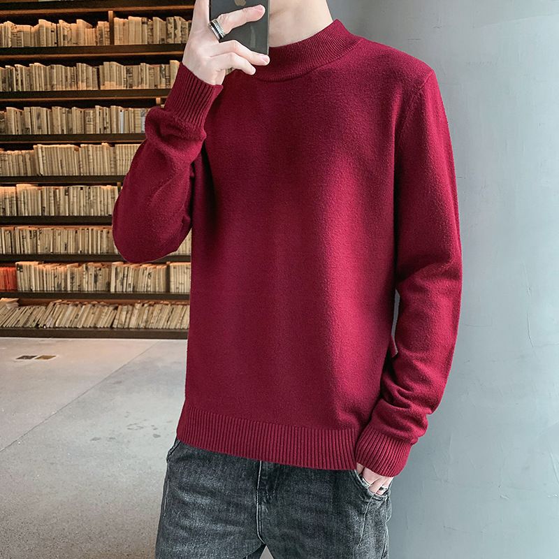 Strik Til Mænd Casual Ensfarvet Sweater Slank Rullekrave Trendy Indvendig