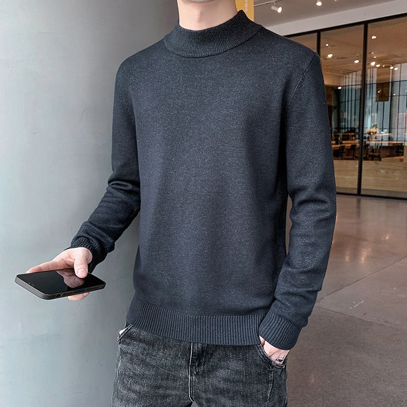 Strik Til Mænd Casual Ensfarvet Sweater Slank Rullekrave Trendy Indvendig