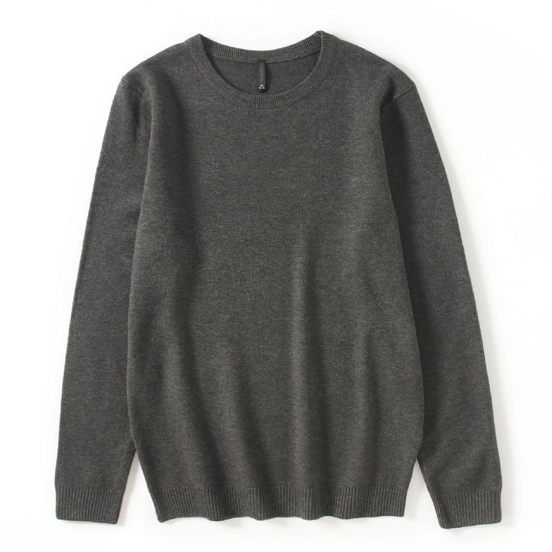 Strik Til Mænd Ensfarvet Sweater Pullover Med Rund Hals