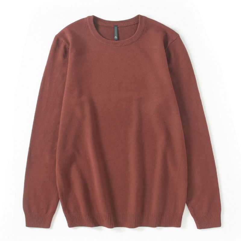 Strik Til Mænd Ensfarvet Sweater Pullover Med Rund Hals