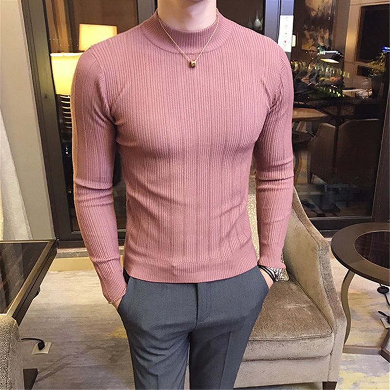 Strik Til Mænd Halv Rullekrave Stribet Sweater Slim Fit Inside Trend