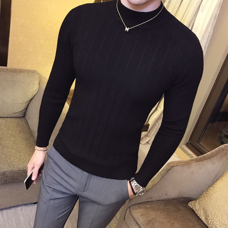 Strik Til Mænd Halv Rullekrave Stribet Sweater Slim Fit Inside Trend