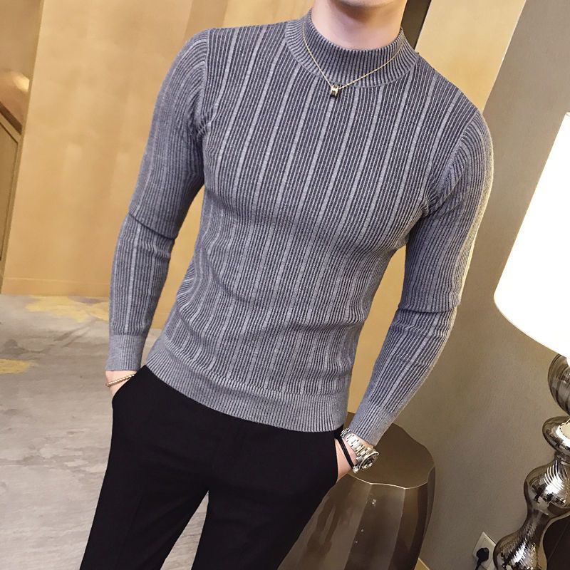 Strik Til Mænd Halv Rullekrave Stribet Sweater Slim Fit Inside Trend