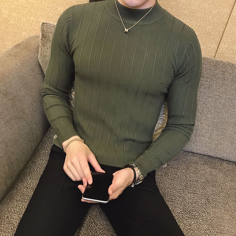 Strik Til Mænd Halv Rullekrave Stribet Sweater Slim Fit Inside Trend