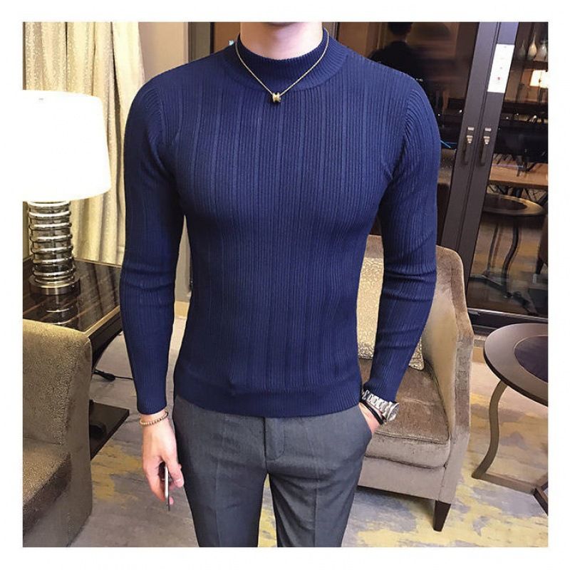 Strik Til Mænd Halv Rullekrave Stribet Sweater Slim Fit Inside Trend