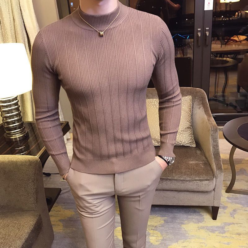 Strik Til Mænd Halv Rullekrave Stribet Sweater Slim Fit Inside Trend