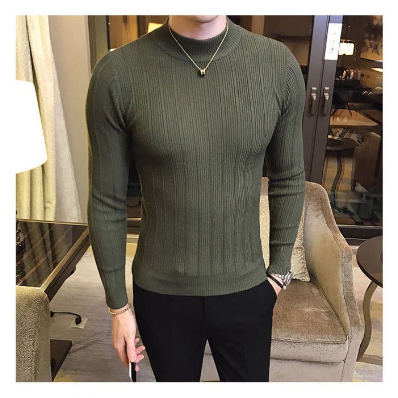 Strik Til Mænd Halv Rullekrave Stribet Sweater Slim Fit Inside Trend