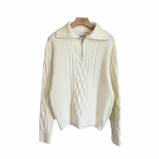 Strik Til Mænds Store Revers Jacquard Twist Ensfarvet Pullover Sweater