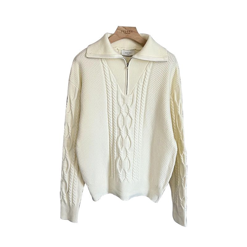 Strik Til Mænds Store Revers Jacquard Twist Ensfarvet Pullover Sweater