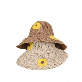 Summer Sweet Straw Hat Kvinde Foldbar Beach Hat Håndbroderet Little Daisy Sun Hat