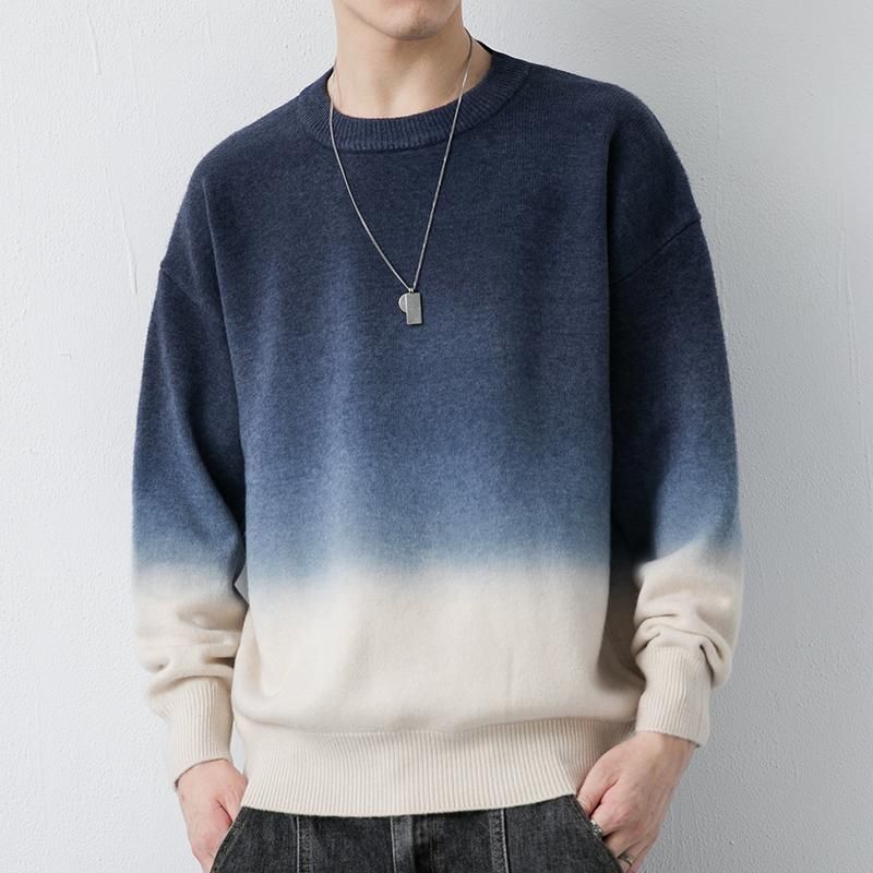 Sweater Gradient Rundhals Mænd 2023 Trend Løs