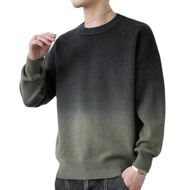 Sweater Gradient Rundhals Mænd 2023 Trend Løs