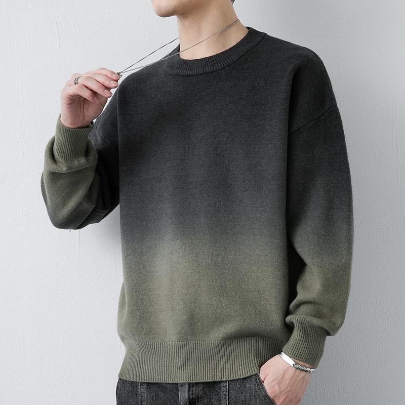 Sweater Gradient Rundhals Mænd 2023 Trend Løs