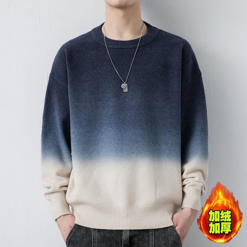 Sweater Gradient Rundhals Mænd 2023 Trend Løs