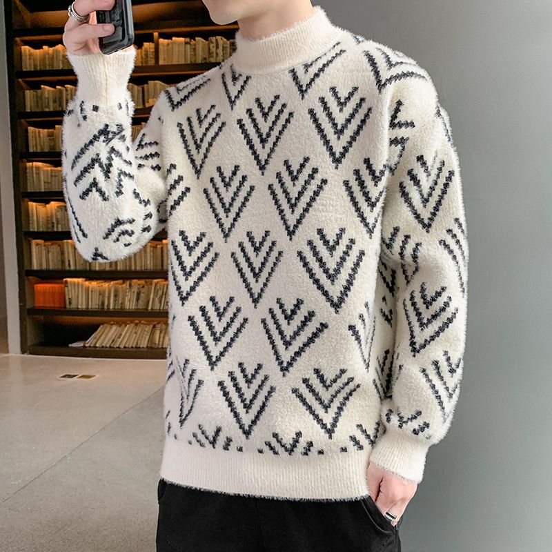 Sweater Mænd Halv Rullekrave Tykt Afsnit Varm Efterår Og Vinter Trend