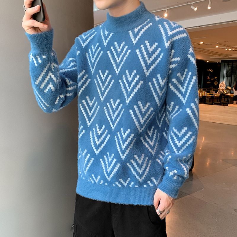 Sweater Mænd Halv Rullekrave Tykt Afsnit Varm Efterår Og Vinter Trend