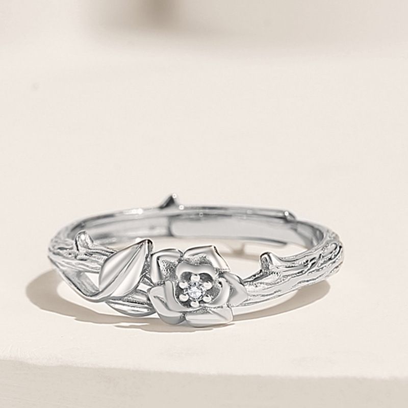 Thorn Rose Par Ringe Et Par 925 Sølv Retro Gammelt Design Par Ring Åben Gave