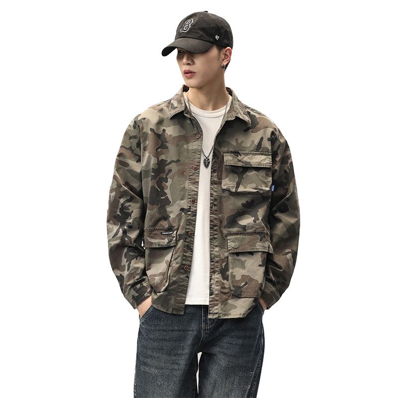 Tooling Shirt Mænd Jakke Camouflage Retro Casual Trend Løs Langærmet