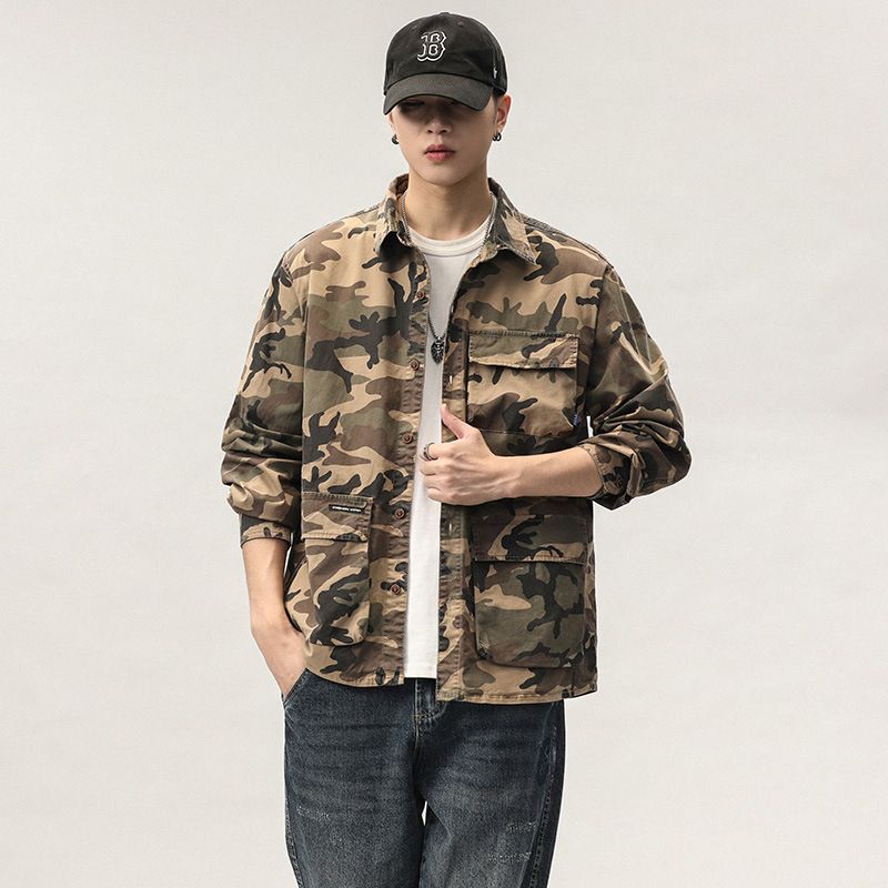 Tooling Shirt Mænd Jakke Camouflage Retro Casual Trend Løs Langærmet