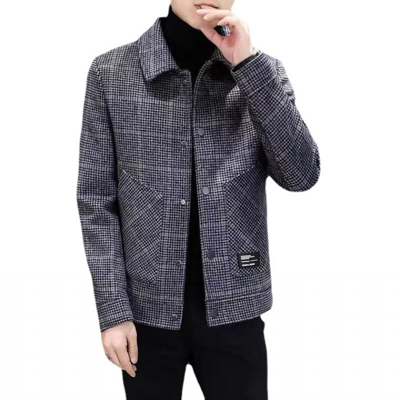 Trendy Plaid Jakke Mænd Fashion Handsome Personality Mænds Frakke Lapel