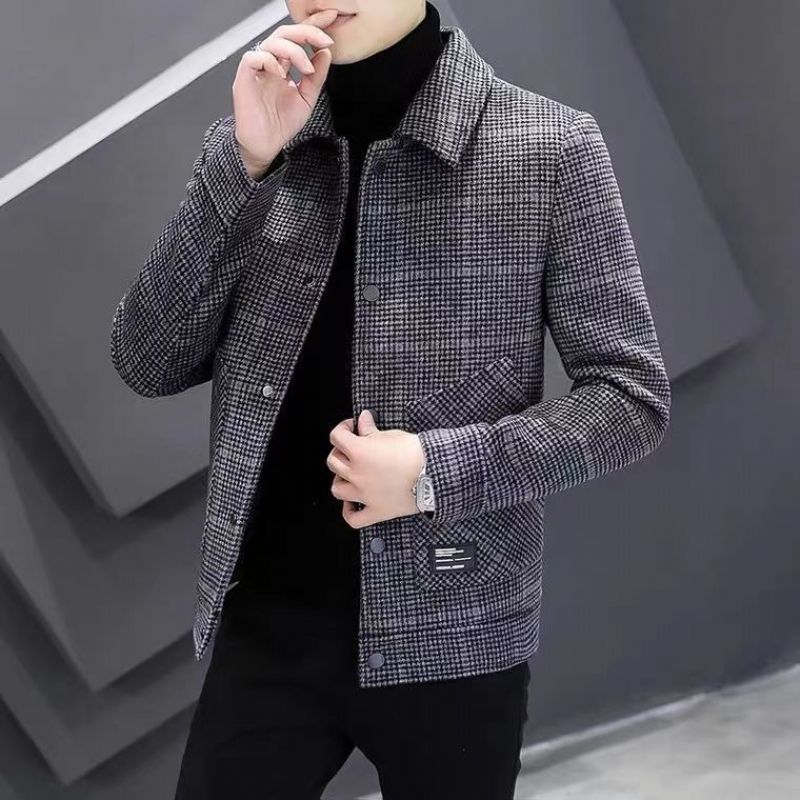 Trendy Plaid Jakke Mænd Fashion Handsome Personality Mænds Frakke Lapel