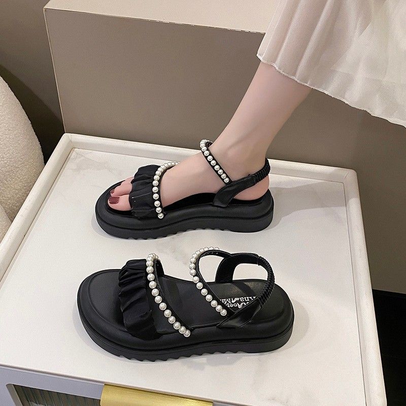 Tykke-sålede Sandaler Kvinders Sommer Ny Platform Bund Perle Mode Elegante Populære Damesko