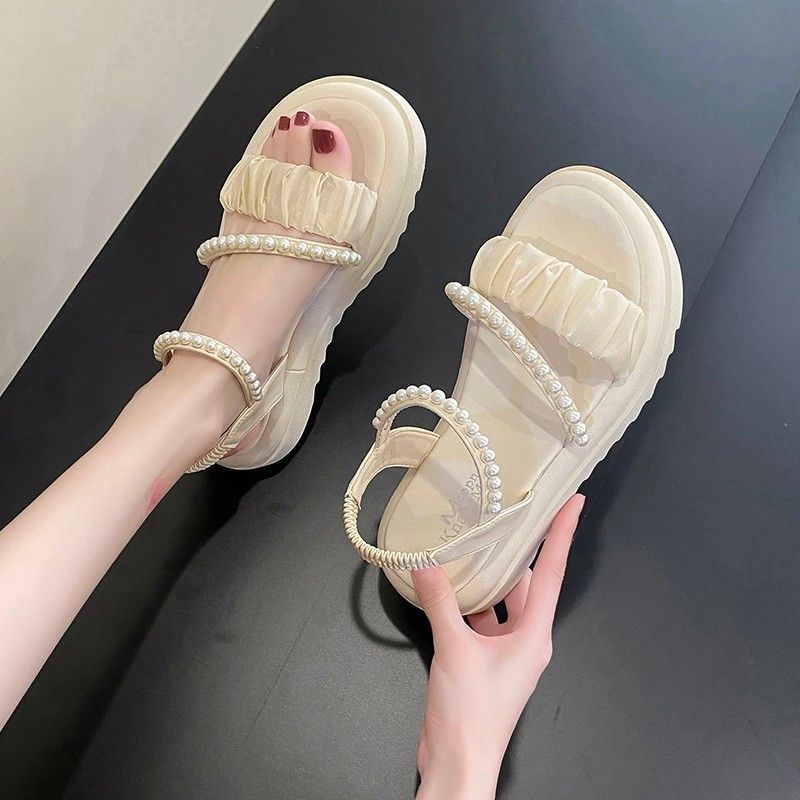 Tykke-sålede Sandaler Kvinders Sommer Ny Platform Bund Perle Mode Elegante Populære Damesko