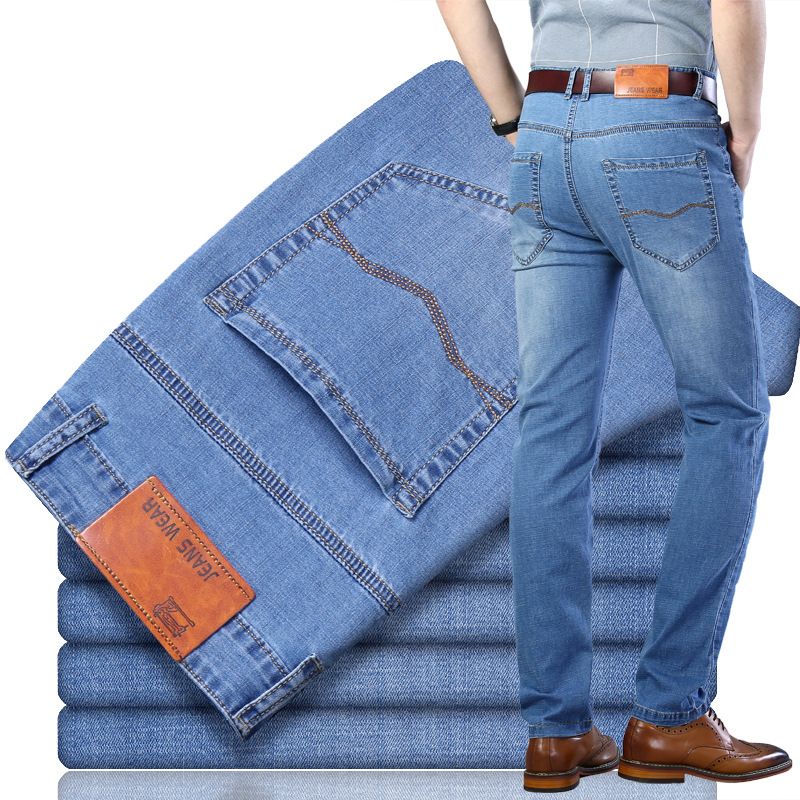 Tynde Stretch Jeans Mænd Trend Løse Bukser Med Lige Ben