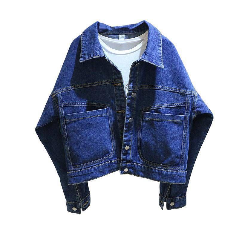 Vintage Cropped Denim Jacket Dame Loose Pocket Top