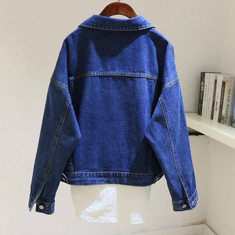 Vintage Cropped Denim Jacket Dame Loose Pocket Top