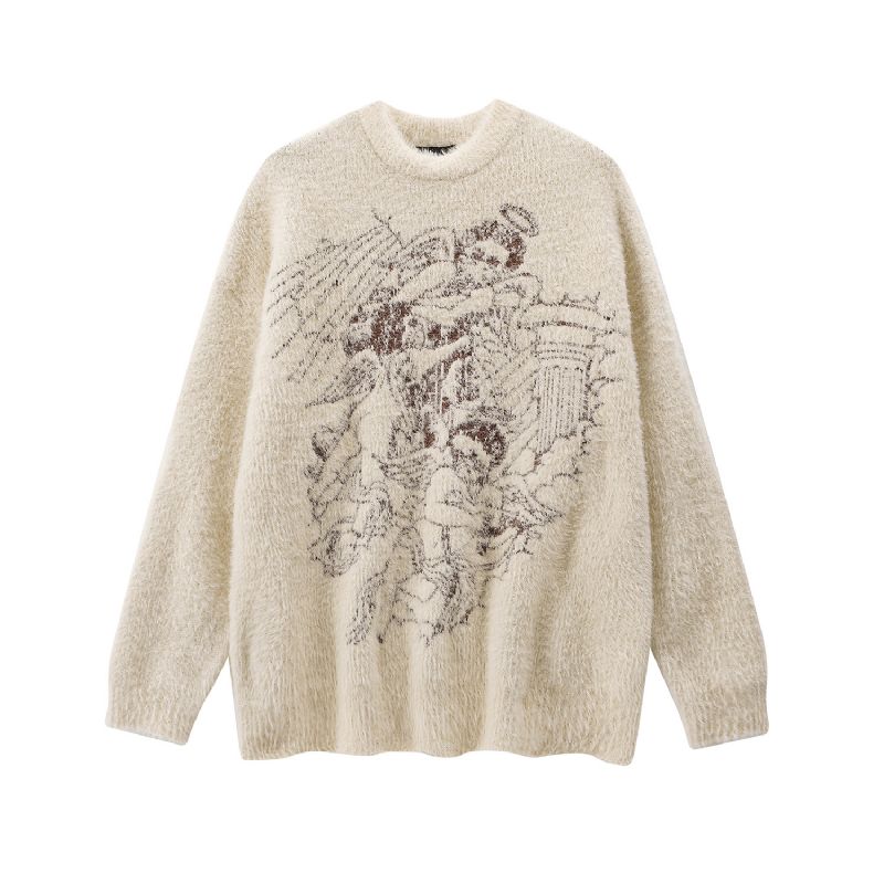 Vintage Sweater Til Mænd I Plys Med Rund Hals Trend Strikjakke