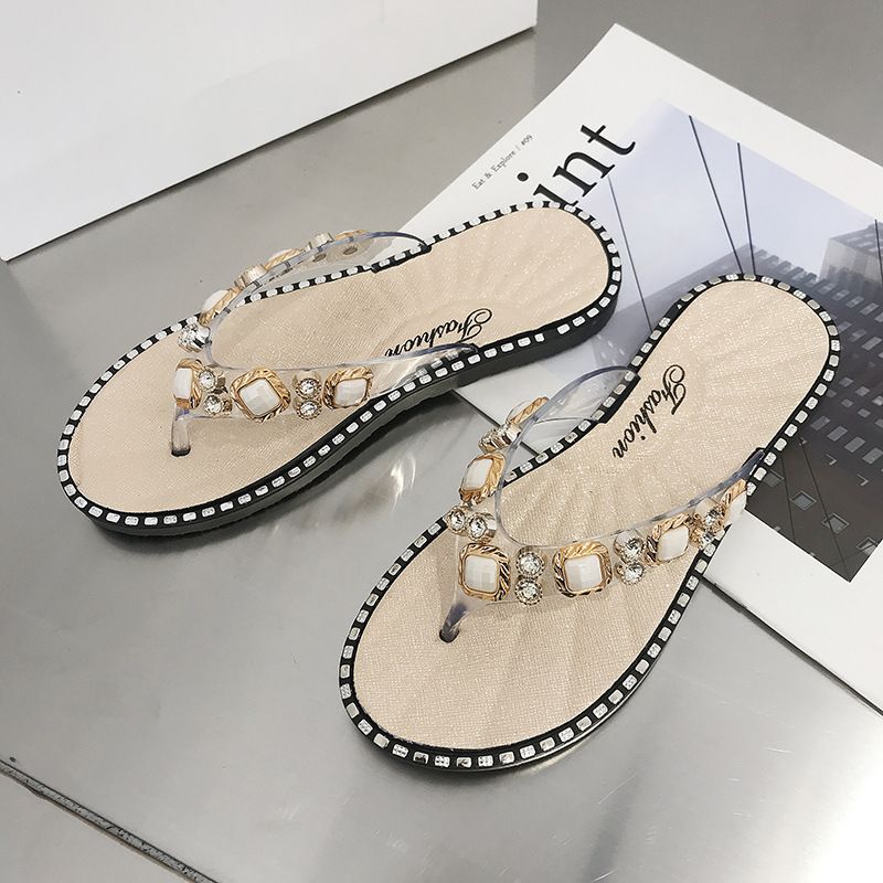 2023 Hjemmesko Dame Sommersandaler Flip Flops Rhinestone Fashion