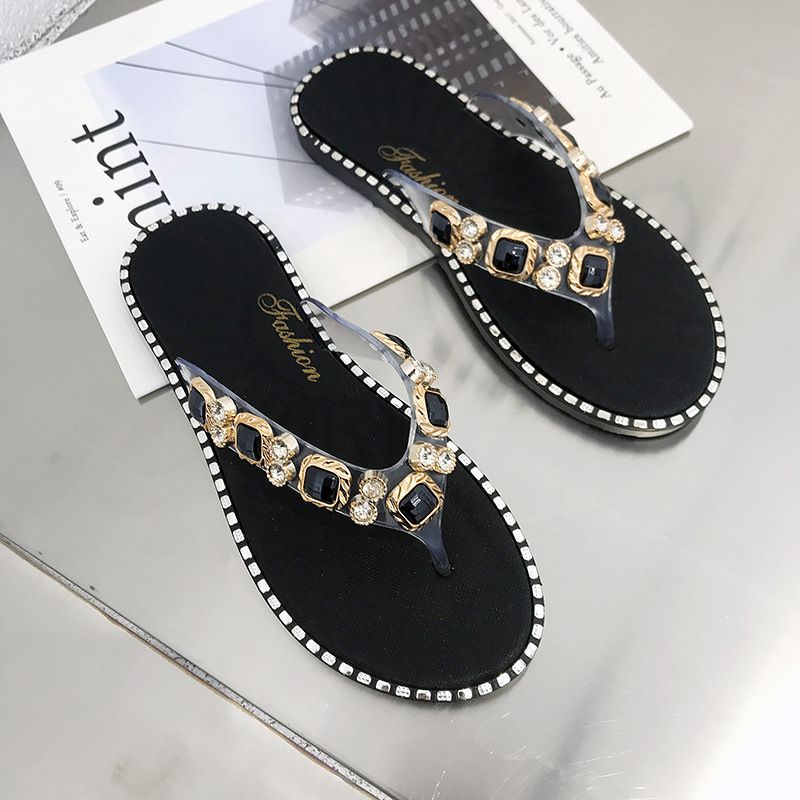 2023 Hjemmesko Dame Sommersandaler Flip Flops Rhinestone Fashion