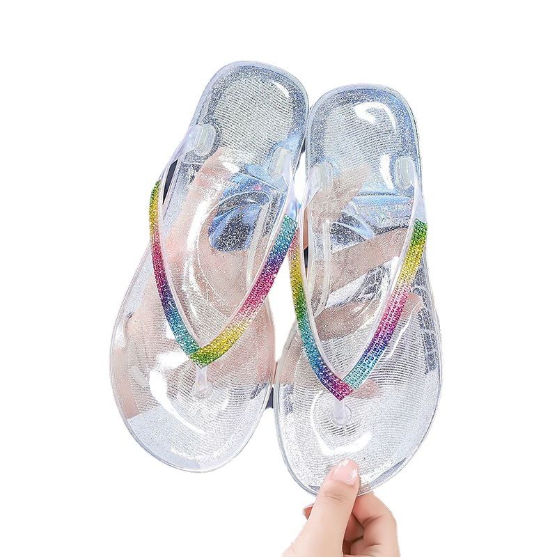 2023 Sommer Flip Flops Kvinders Nye Mode Slik Farve Flad Krystal Knivspids Sandaler Hjemmesko Sko