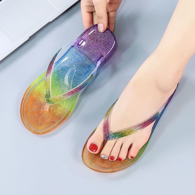 2023 Sommer Flip Flops Kvinders Nye Mode Slik Farve Flad Krystal Knivspids Sandaler Hjemmesko Sko