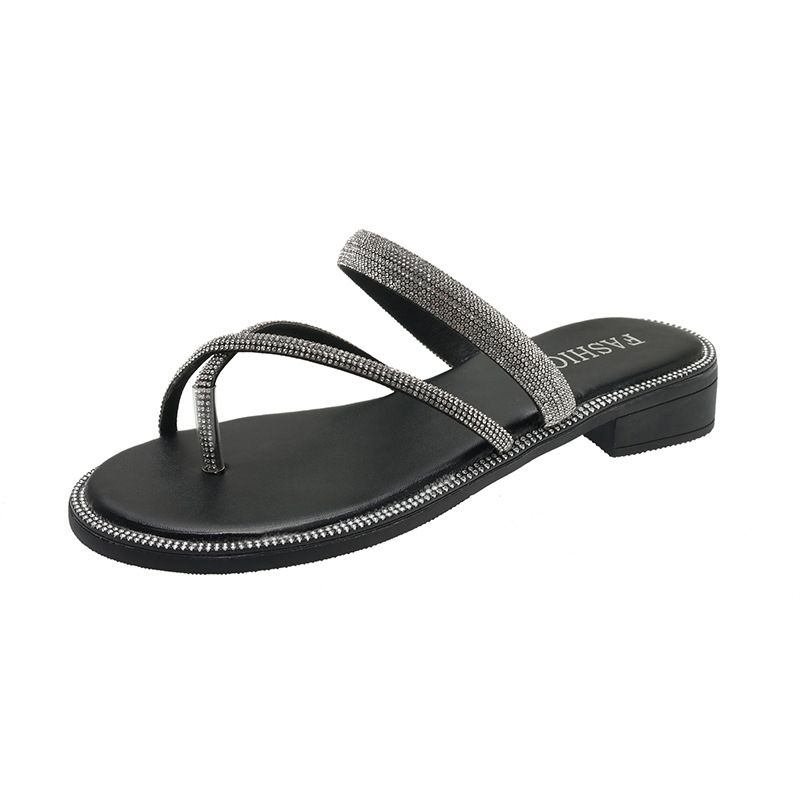 Fashion Rhinestone Hjemmesko Kvinders Cross Bælte Flip Flops Sommer Fe Strandsko