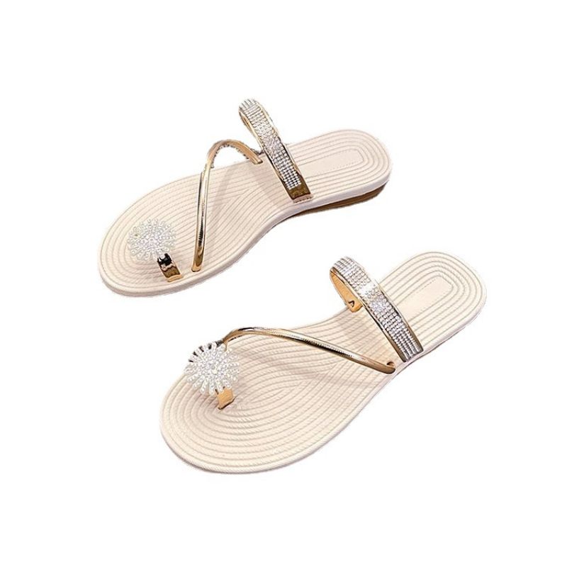 Fashion Sandaler Slipper Sko Kvinder 2023 Sommer Ny Holiday Rhinestone Flat Roman