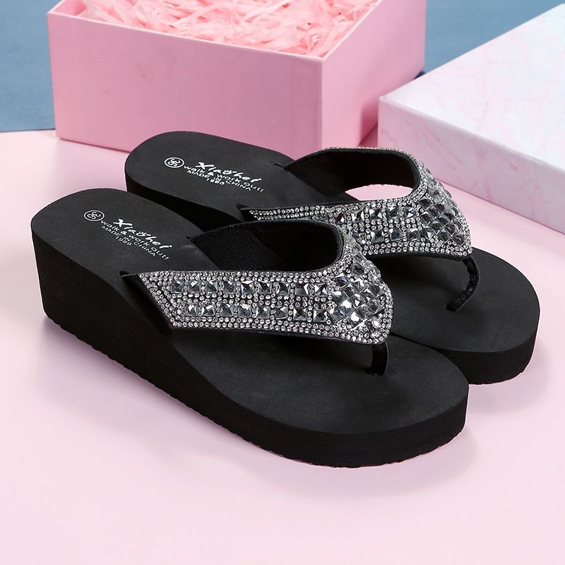 Hjemmesko Kvinders Sommer Rhinestone Sandaler Sko Piger Mode Ferie Strand Sko Wedge Platform Sko Klipklapper