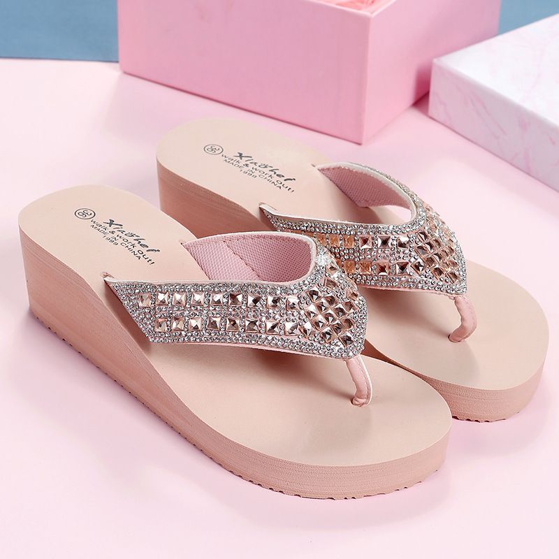 Hjemmesko Kvinders Sommer Rhinestone Sandaler Sko Piger Mode Ferie Strand Sko Wedge Platform Sko Klipklapper