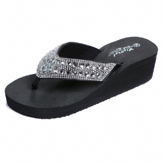 Hjemmesko Kvinders Sommer Rhinestone Sandaler Sko Piger Mode Ferie Strand Sko Wedge Platform Sko Klipklapper