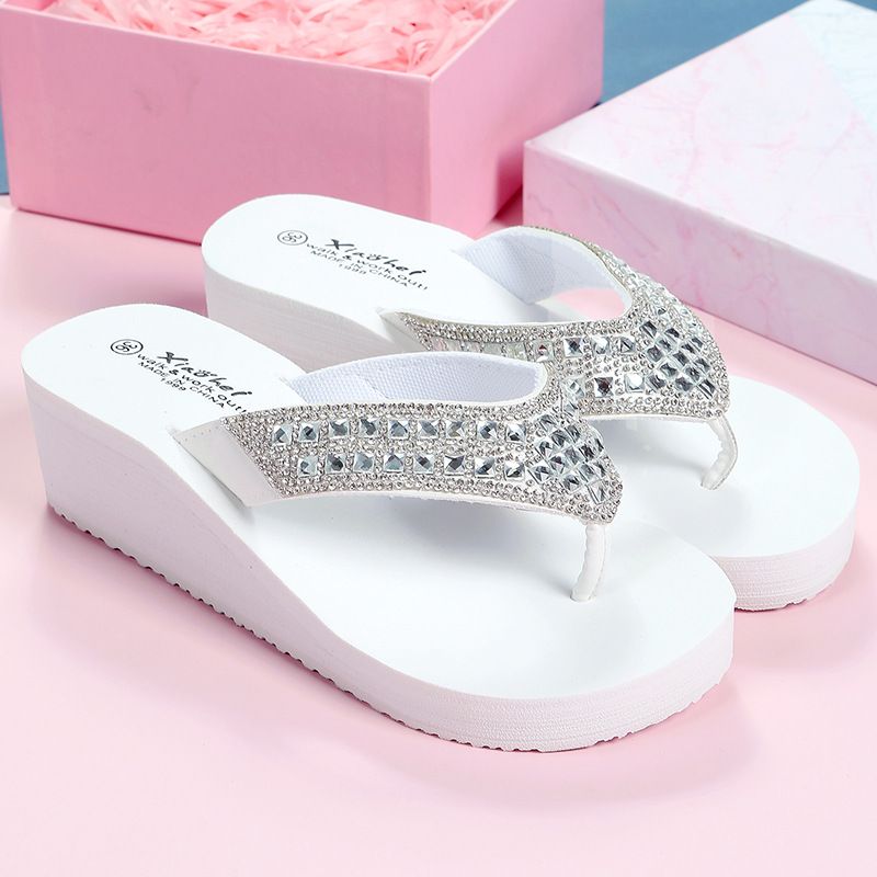 Hjemmesko Kvinders Sommer Rhinestone Sandaler Sko Piger Mode Ferie Strand Sko Wedge Platform Sko Klipklapper