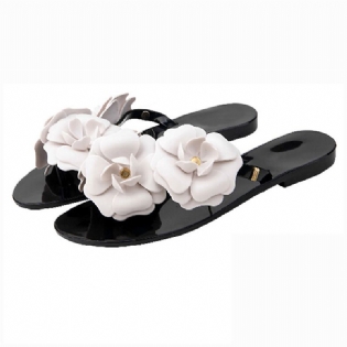 Ny Sommer Camellia Hjemmesko Fladbundede Jelly Flip Flops Dame Skridsikre Små Duftende Blomster Strandsandaler